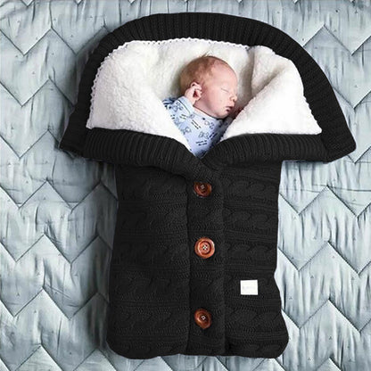 BleuRibbon Baby Thick and Widen Sleeping Bag for newborns, soft cashmere blend with stylish button design.