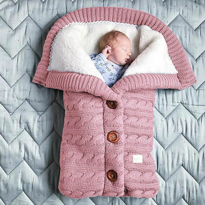 BleuRibbon Baby Thick and Widen Sleeping Bag for newborns, soft cashmere blend with stylish button design.