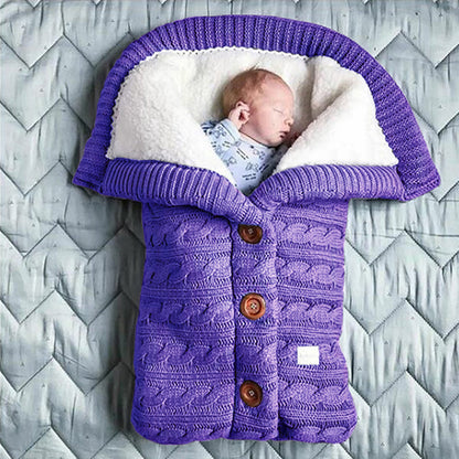 BleuRibbon Baby Thick and Widen Sleeping Bag for newborns, soft cashmere blend with stylish button design.