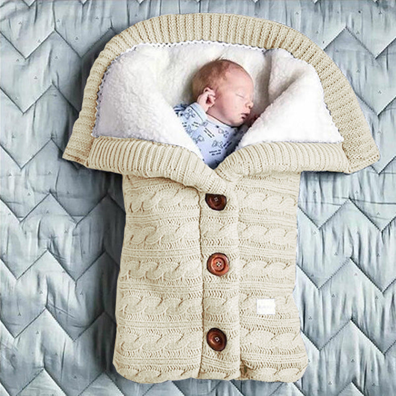 BleuRibbon Baby Thick and Widen Sleeping Bag for newborns, soft cashmere blend with stylish button design.