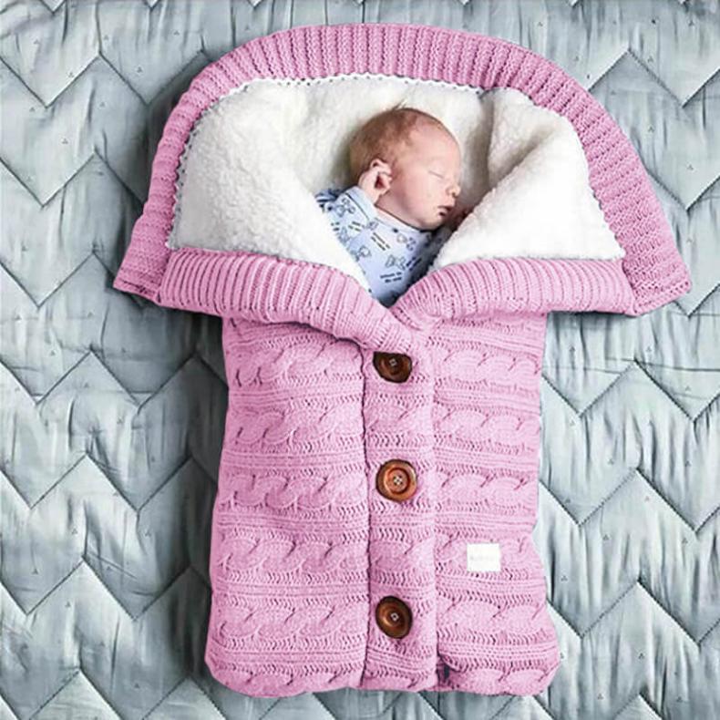 BleuRibbon Baby Thick and Widen Sleeping Bag for newborns, soft cashmere blend with stylish button design.