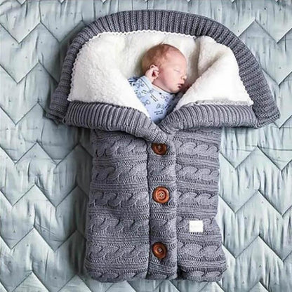 BleuRibbon Baby Thick and Widen Sleeping Bag for newborns, soft cashmere blend with stylish button design.