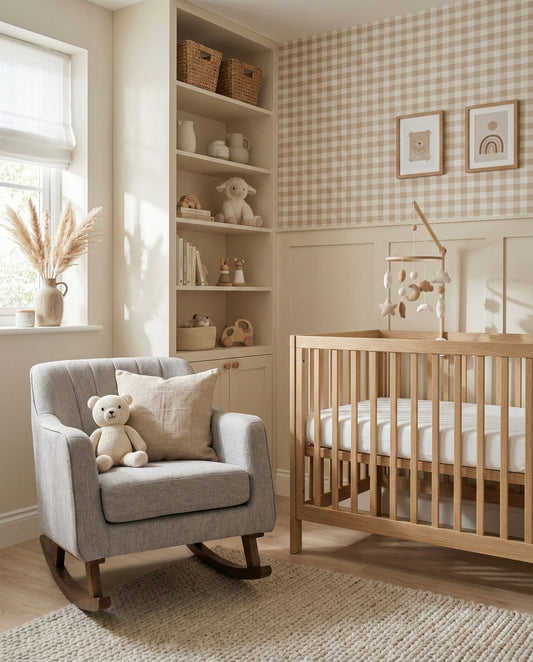 Venture Bristam Nursery Rocking Chair in Grey with Walnut base.