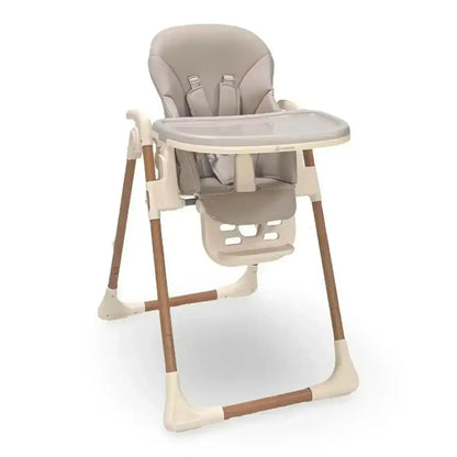 Venture Flare Highchair in Beige with adjustable height and wooden accents.