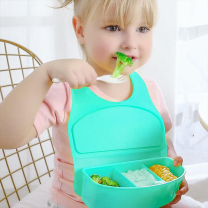 BleuRibbon Baby Waterproof 3D Feeding Bib, soft and adjustable, ideal for babies aged 0-6 years.