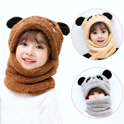 BleuRibbon Baby winter panda hat with ear protection. Soft cotton, warm, and breathable for infants & toddlers.