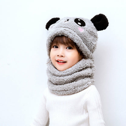 BleuRibbon Baby winter panda hat with ear protection. Soft cotton, warm, and breathable for infants & toddlers.