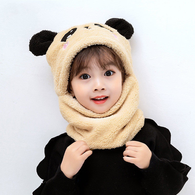 BleuRibbon Baby winter panda hat with ear protection. Soft cotton, warm, and breathable for infants & toddlers.