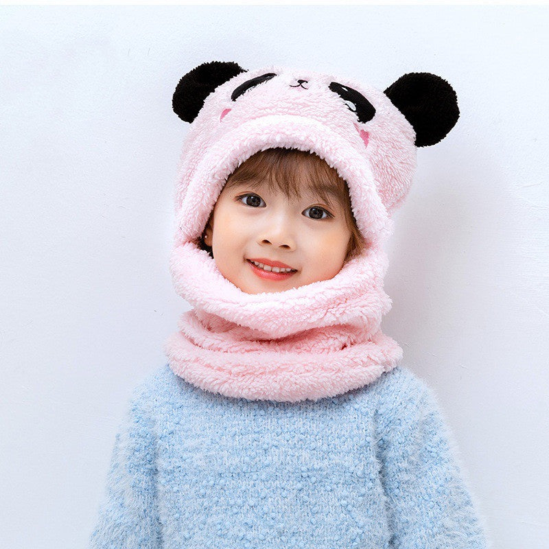 BleuRibbon Baby winter panda hat with ear protection. Soft cotton, warm, and breathable for infants & toddlers.